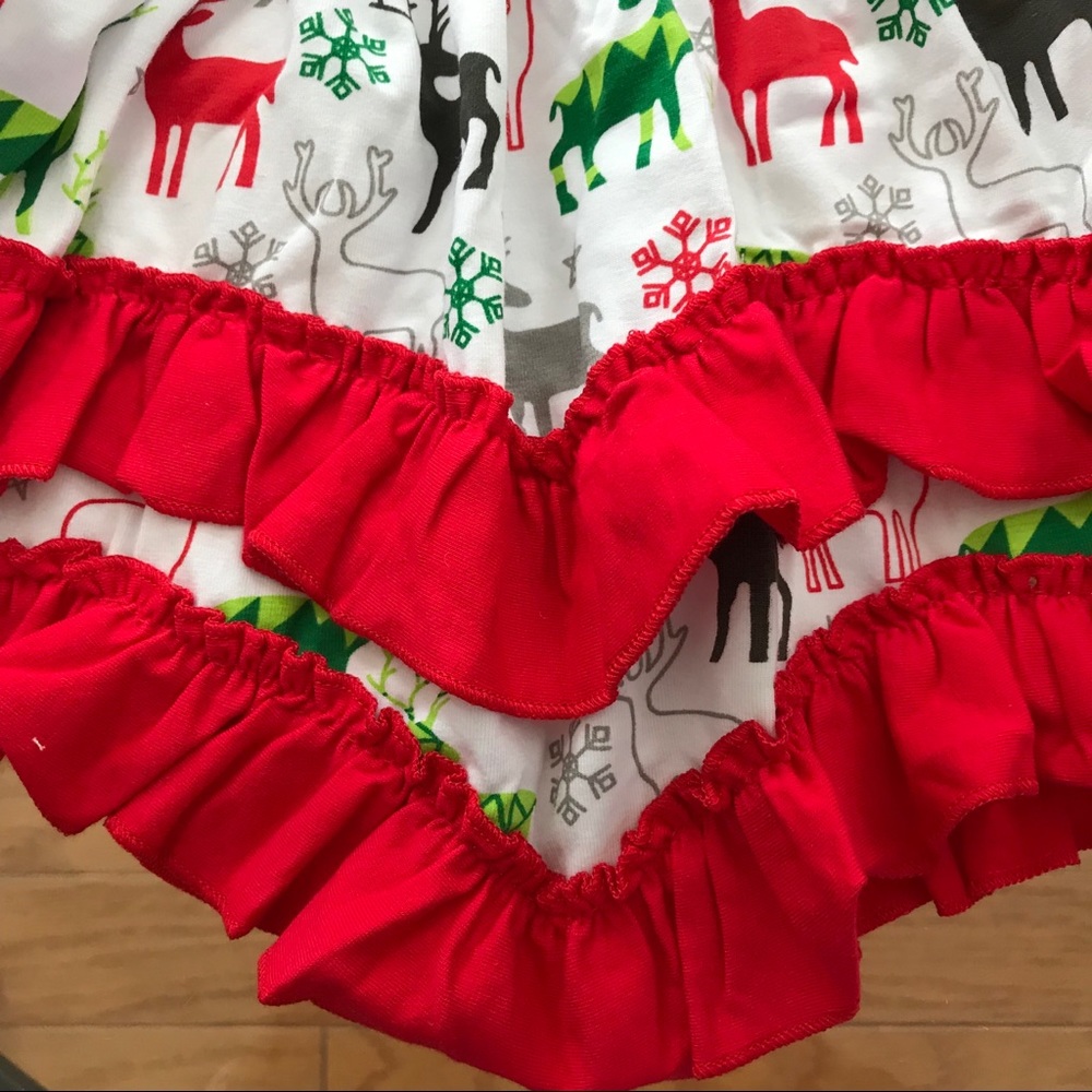 Reindeer Holiday Dress With Ruffles - Picture 4 of 6